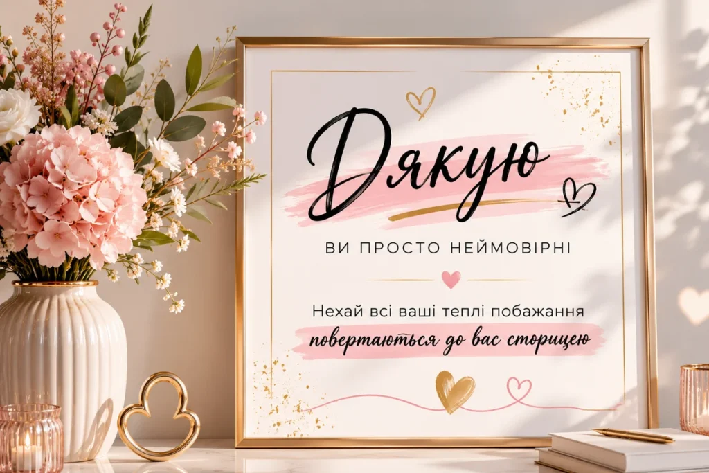 Слова подяки за привітання у фоторамці