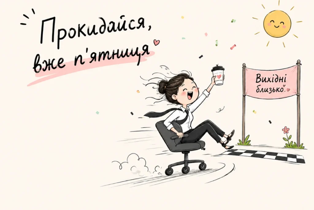 Дівчина радісно мчить до п’ятниці з кавою