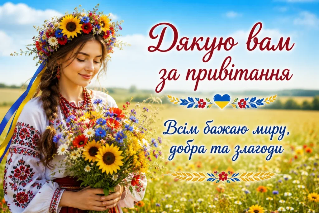 Дівчина в українському вбранні з букетом польових квітів