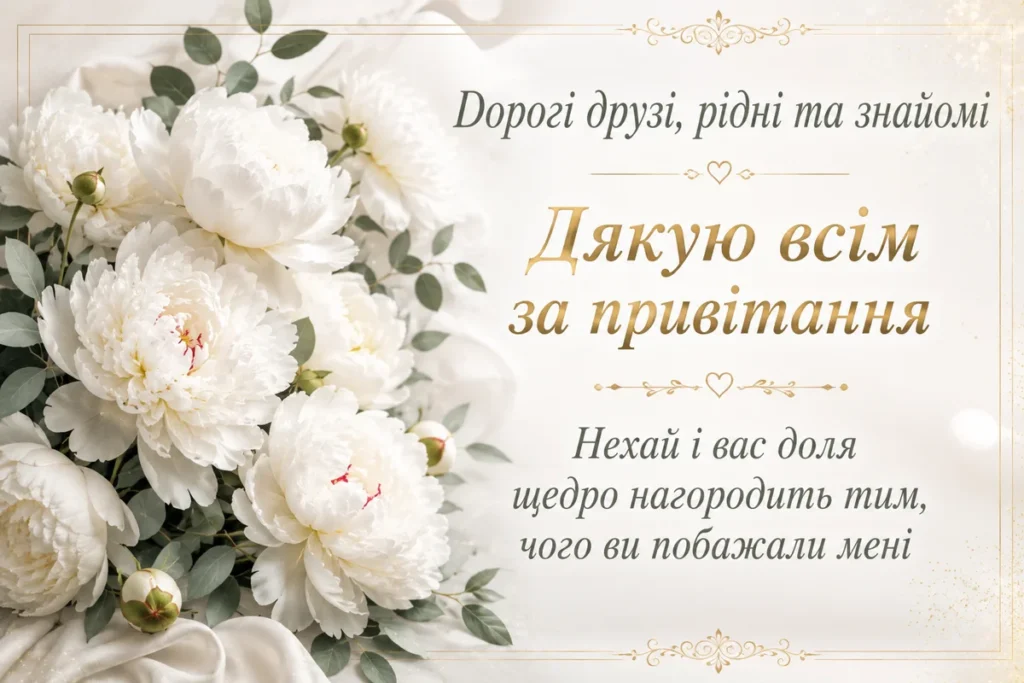 Букет білих півоній з словами подяки
