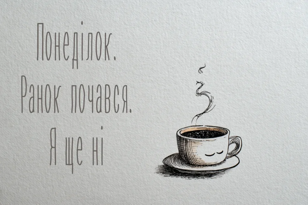 Мінімалістична листівка з кавою та написом про понеділок