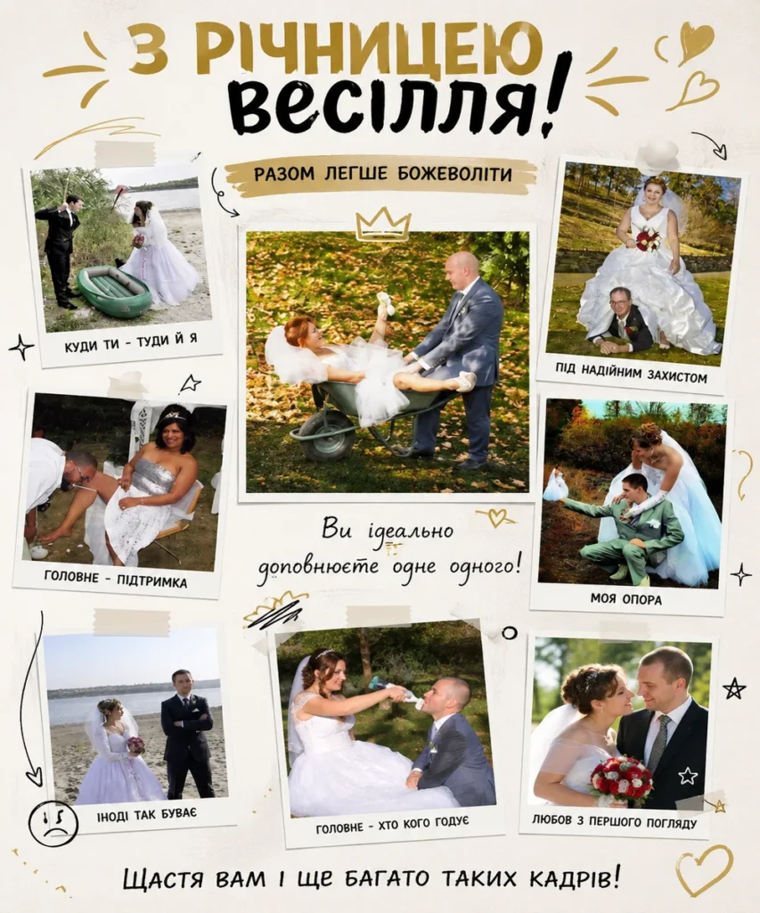 Прикольний весільний колаж на річницю