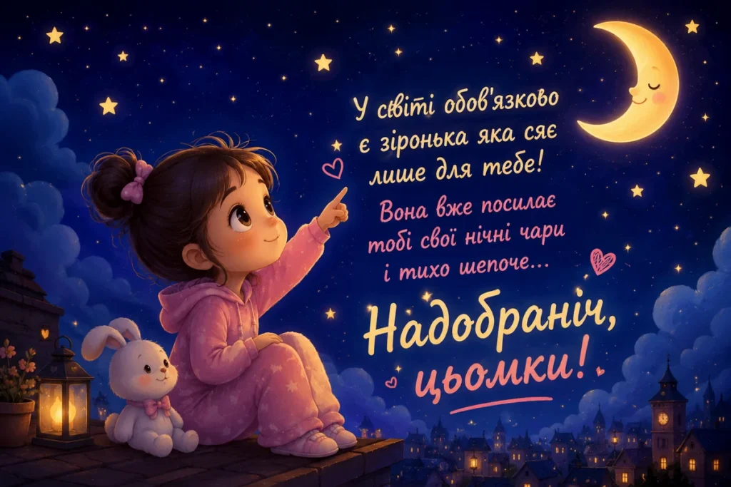 Дівчинка показує зорі маленькому зайчику 