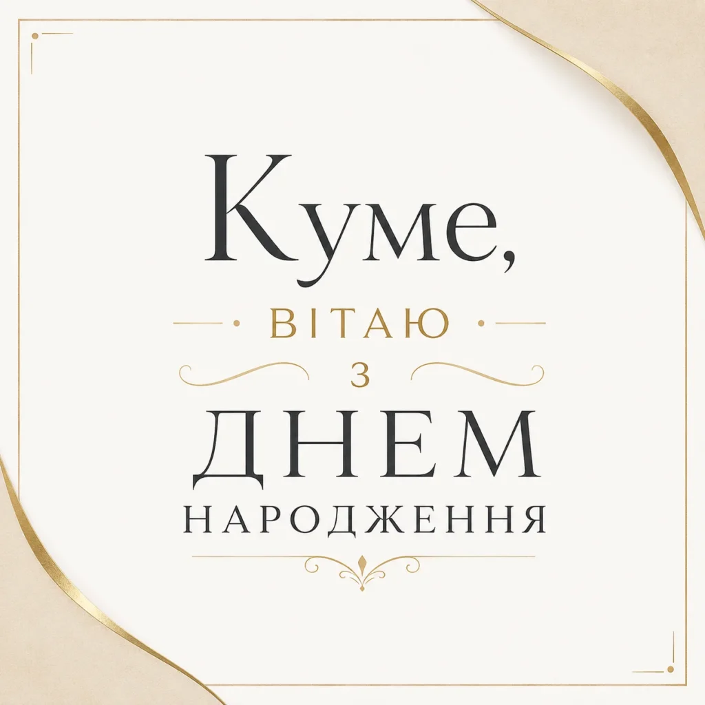 мінімалістична стильна листівка з написом "Куме, вітаю з днем народження"