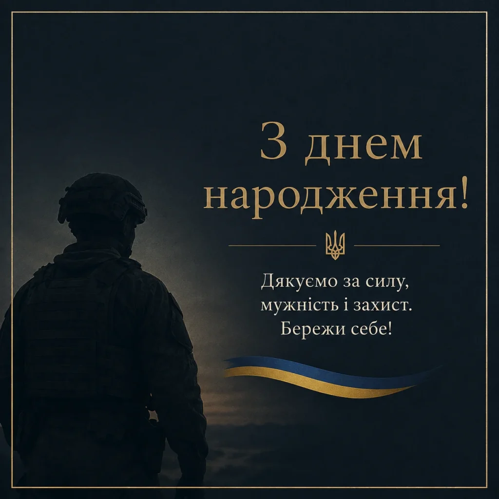 Строга листівка військовому з днем народження та словами подяки